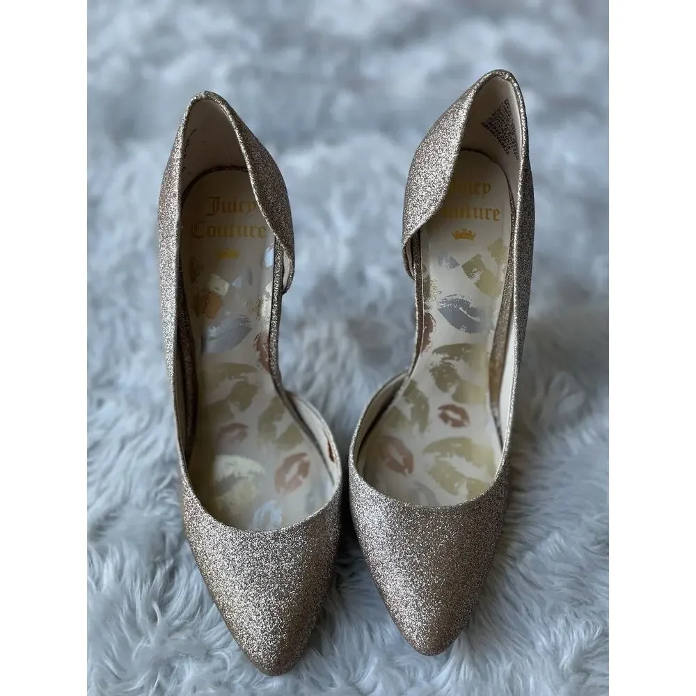 Juicy Couture Women's‎ Glitter Heels Size 7 Champagne Gold